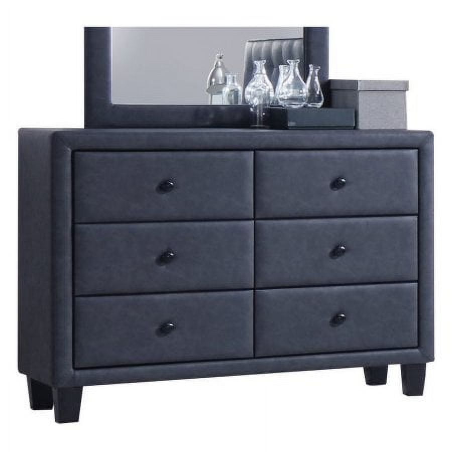 Gray Upholstered Wood Frame Dresser with Six Drawers