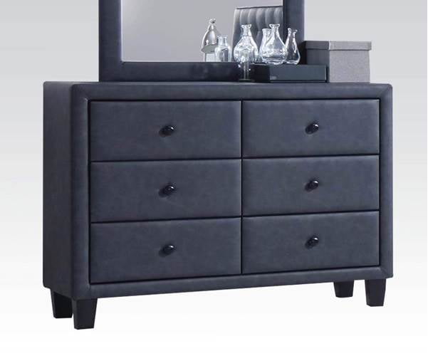 Gray Upholstered Wood Frame Dresser with Six Drawers
