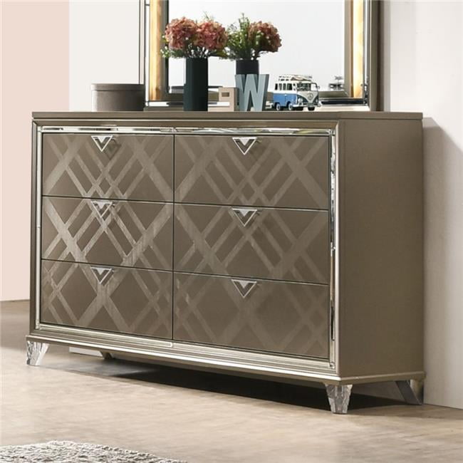Skylar Dark Champagne 68" Glam Dresser with Mirrored Trim
