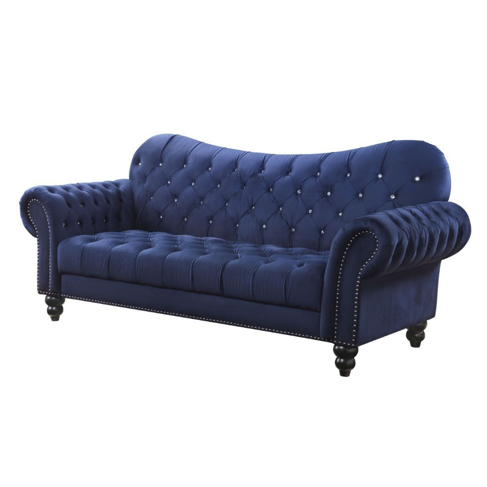 Luxurious Navy Blue Velvet Chesterfield Sofa with Nailhead Accents