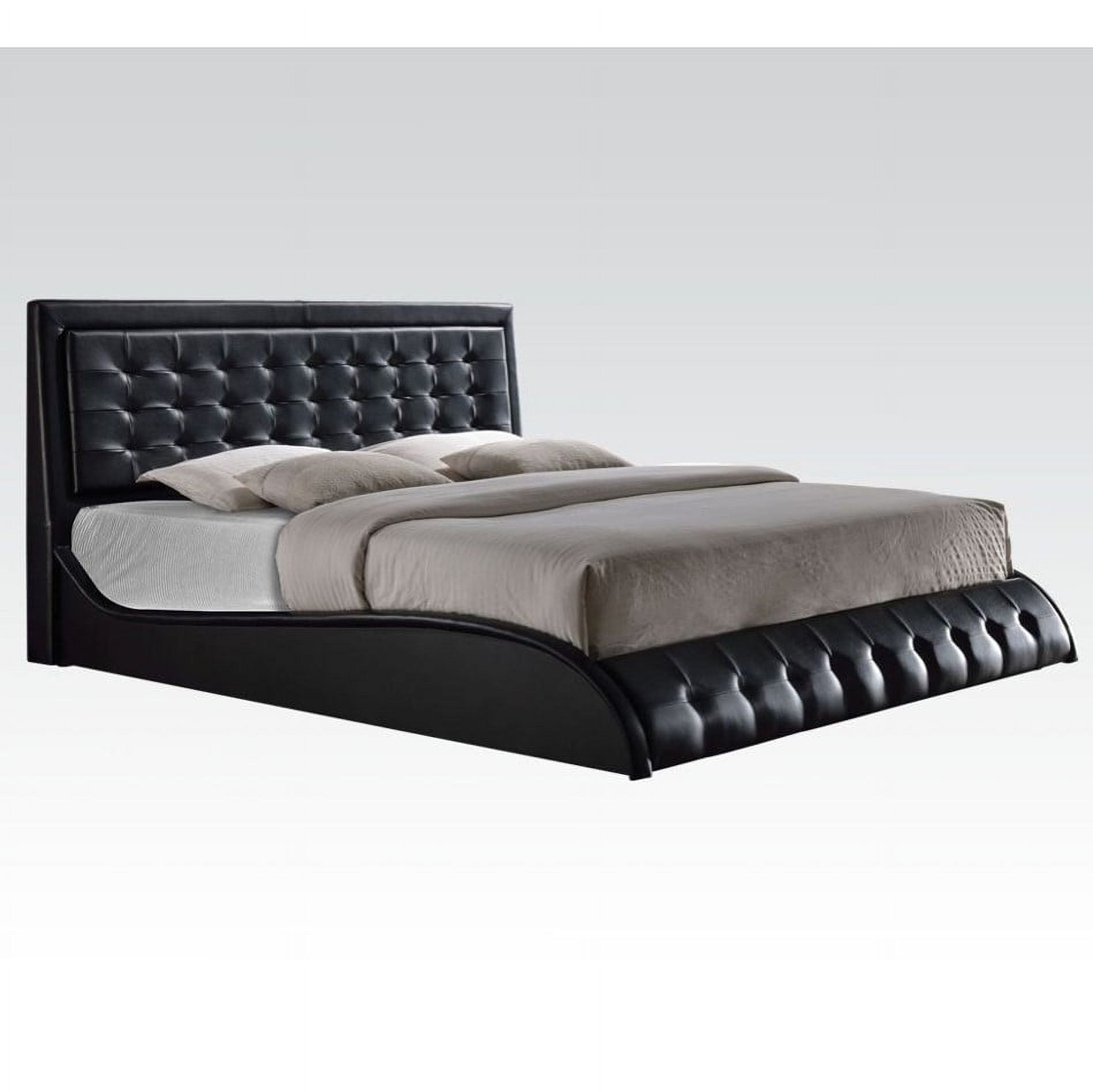 Queen Black Faux Leather Tufted Upholstered Bed with Headboard