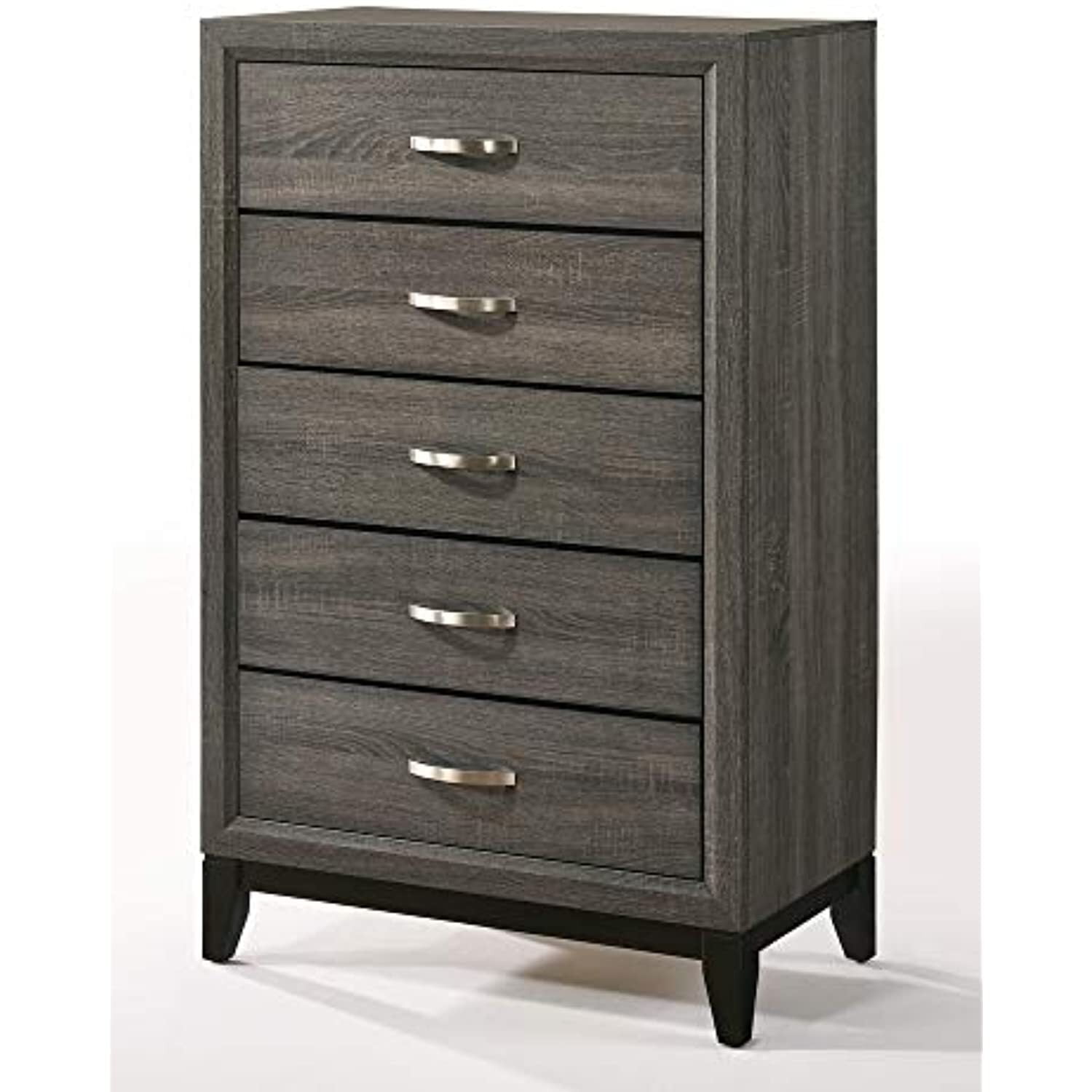 Weathered Gray Farmhouse 5-Drawer Chest with Nickel Accents