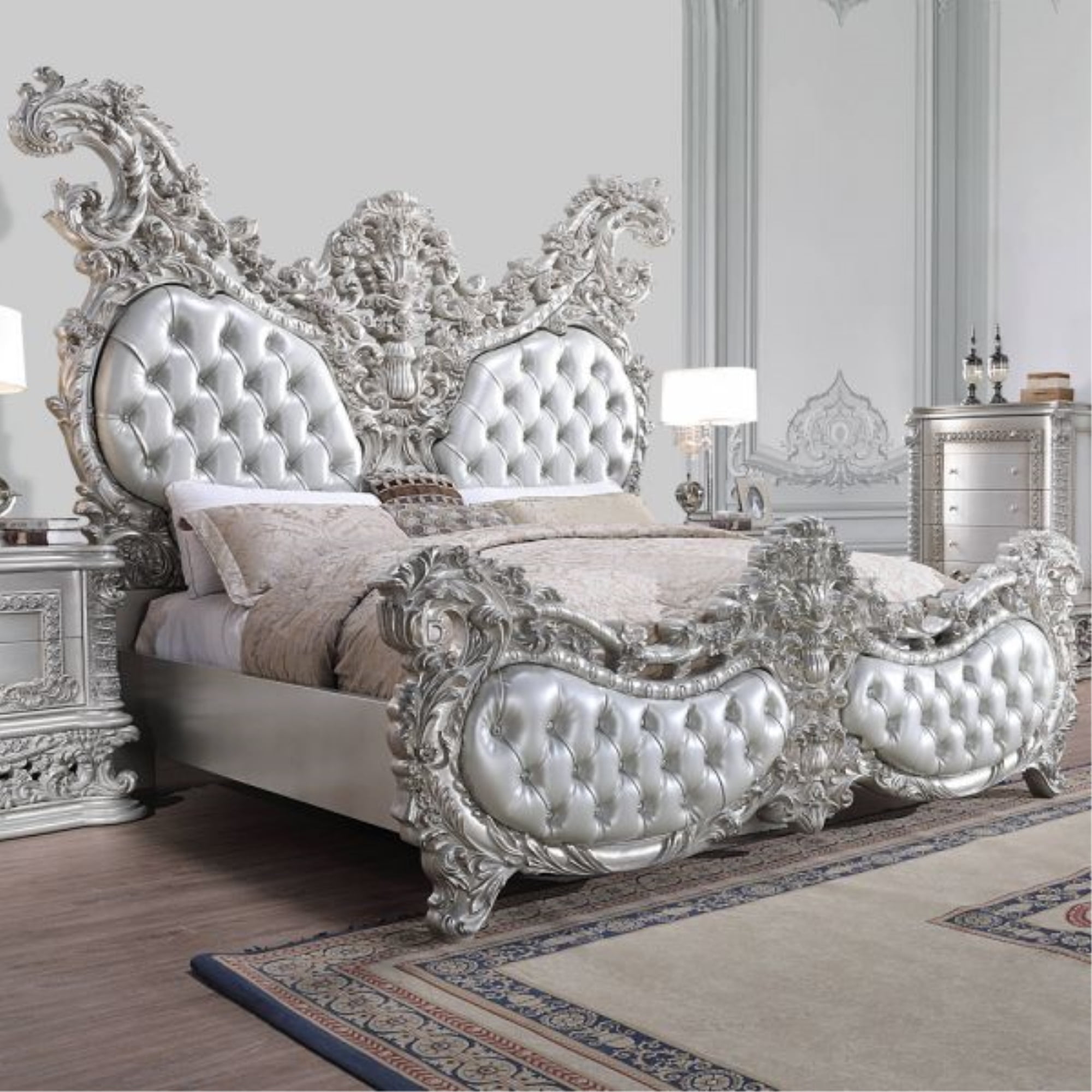 Valkyrie Antique Platinum King Bed with Tufted Upholstered Headboard