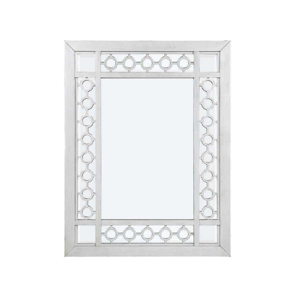 Antique Platinum Rectangular Wood Mirror with Geometric Trim