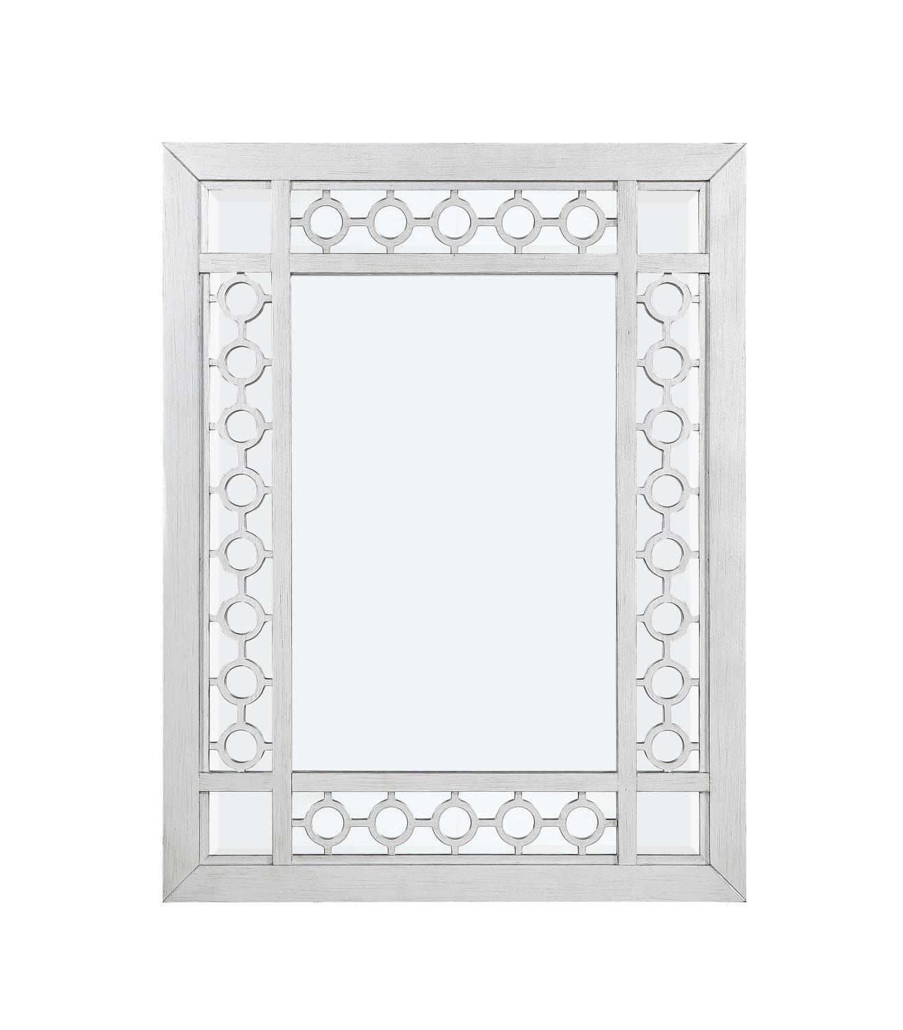 Antique Platinum Rectangular Wood Mirror with Geometric Trim