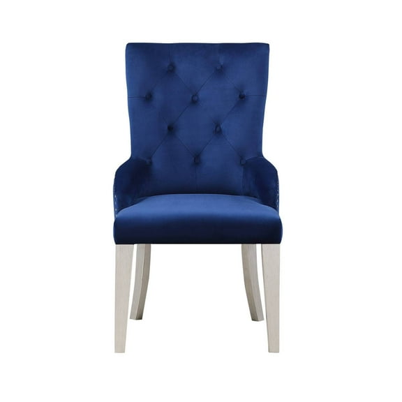 Acme Furniture Varian Side Chair in Blue Fabric & Antique Platinum
