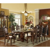 Acme Furniture Vendome Cherry 9 Piece Double Pedestal Dining Table Set with Carved Chairs