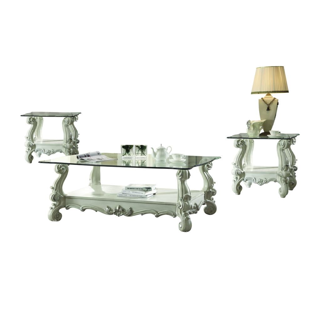 Acme Versailles End Table Bone White & Clear Glass