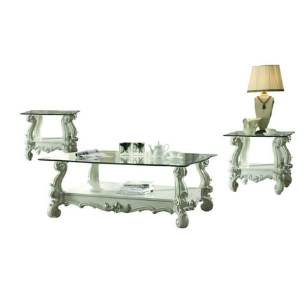 Versailles - End Table Bone White & Clear Glass