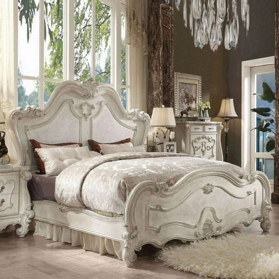 Acme Versailles Eastern King Bed, Bone White, Ideal for All Age Groups