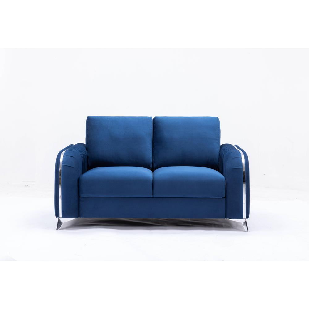 Wenona Blue Velvet Loveseat with Chrome Accents