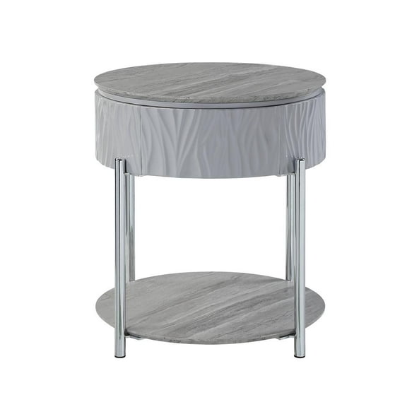 ACME Yukino Contemporary Wood/Metal End Table in Gray High Gloss and Chrome