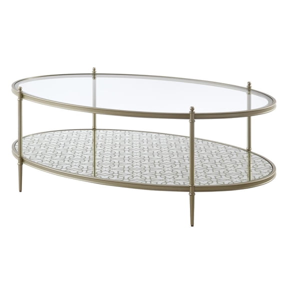 ACME Zaba Metal and Tempered Glass Oval Coffee Table in Silver and Clear