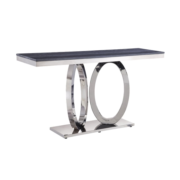 Acme Zasir Sofa Table Gray Engineering Marble & Mirrored Silver Finish