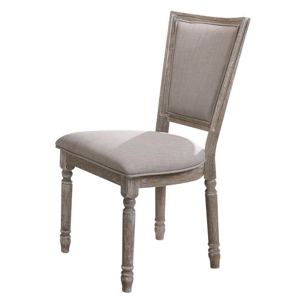 Reclaimed Gray Upholstered High Back Side Chair with Wood Frame