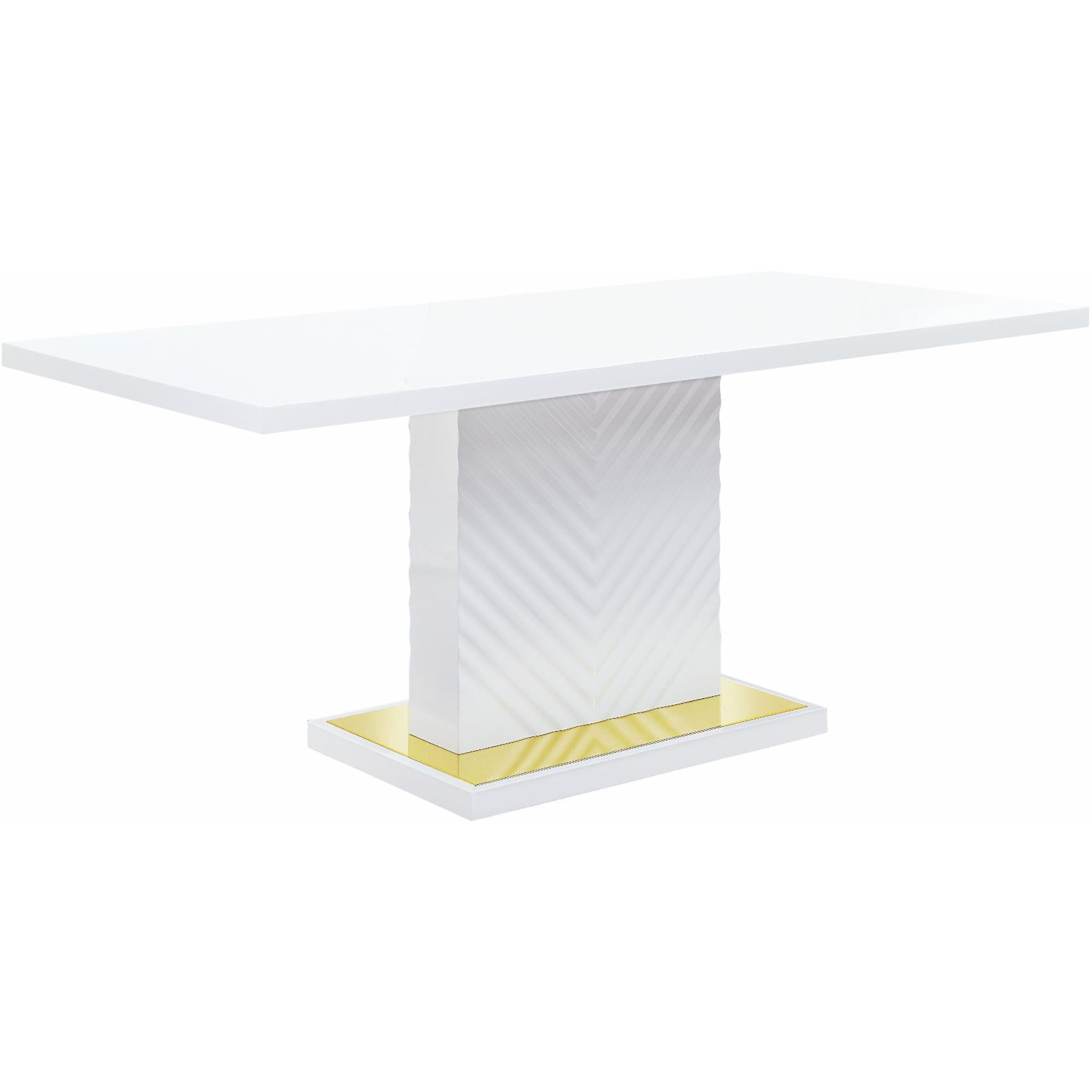 White High Gloss Rectangular Dining Table with Gold Accents