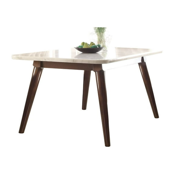 Acme Gasha Dining Table, White Marble & Walnut Indoor