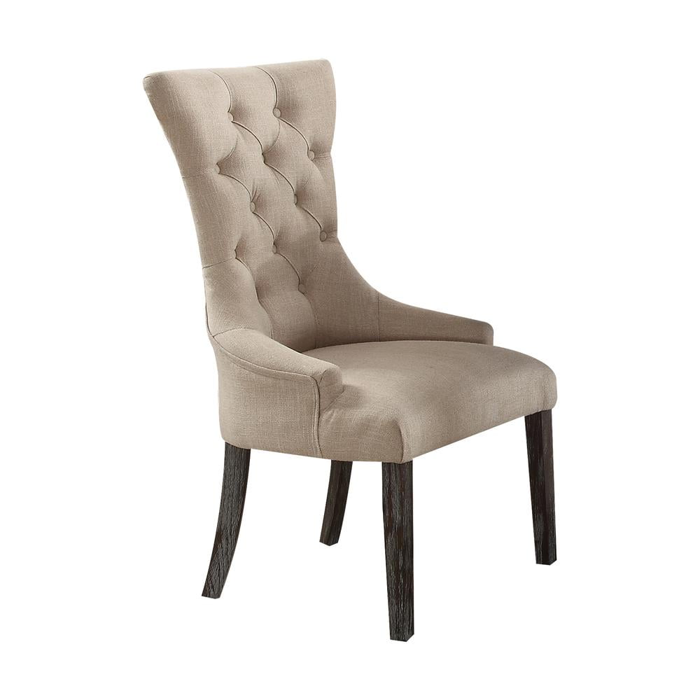 Beige Linen Upholstered Parsons Dining Arm Chair Set