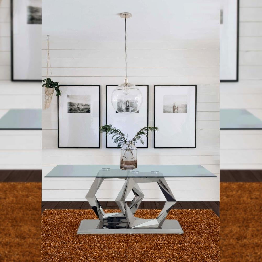Gianna Contemporary Clear Glass Dining Table with X-Shape Stainless Steel Base