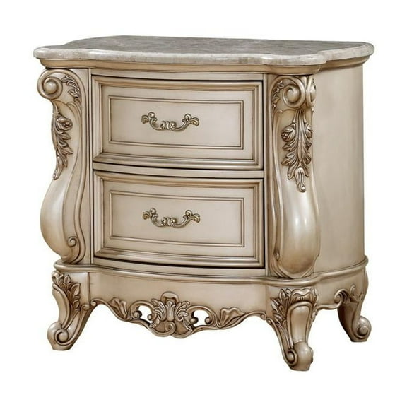 Acme Furniture Gorsedd Nightstand w/Marble Top, Marble & Antique White (27443)