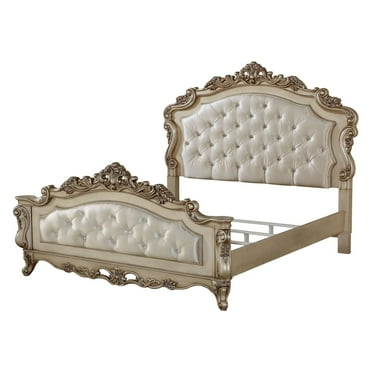 Acme Gorsedd Queen Bed in Cream Fabric and Golden Ivory