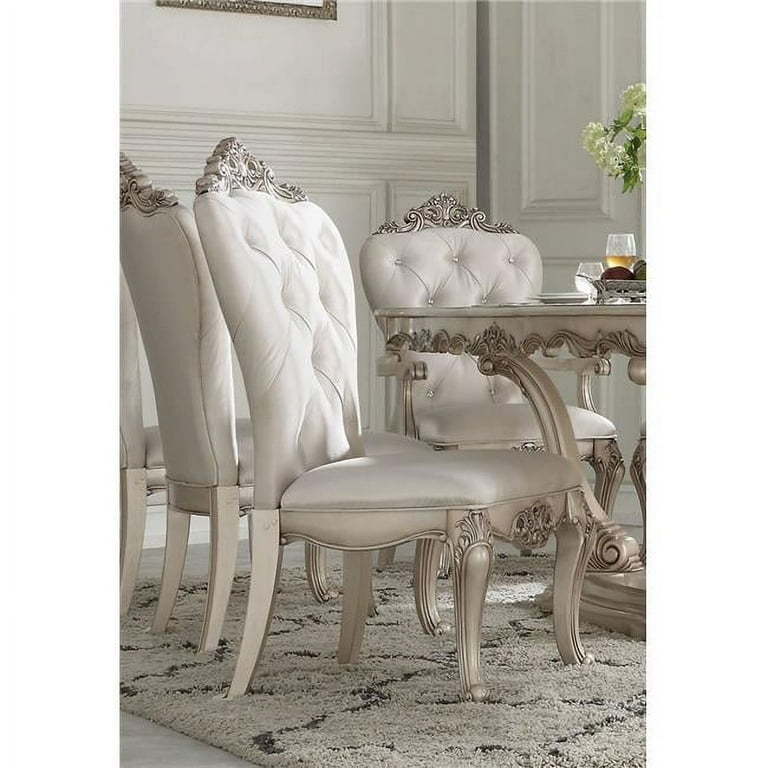 Acme Gorsedd Side Chair Set of 2 in Cream Fabric and Golden Ivory