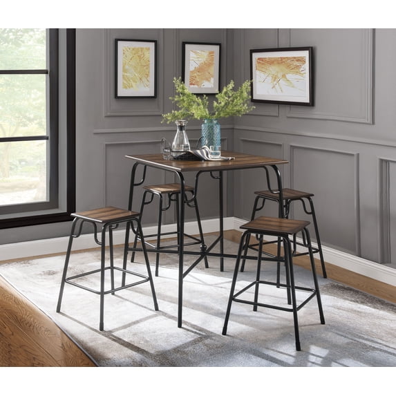 Acme Hachi 5 Piece Counter Height Dining Set, Walnut and Black
