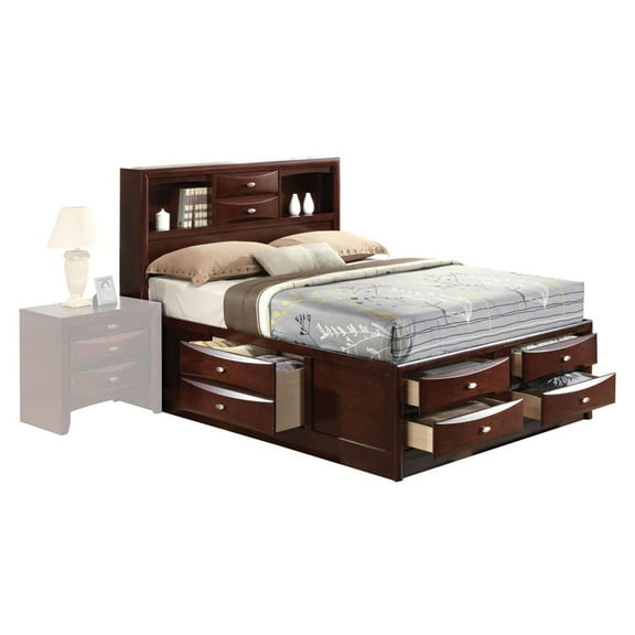 Acme Ireland Full Bed with Storage in Espresso Rubberwood, Multiple Sizes