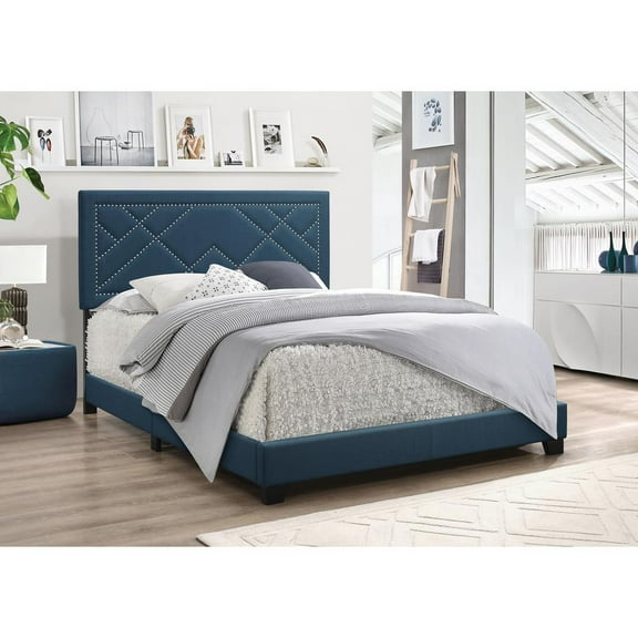 Acme Ishiko Panel Bed in Dark Teal Fabric, Multiple Sizes