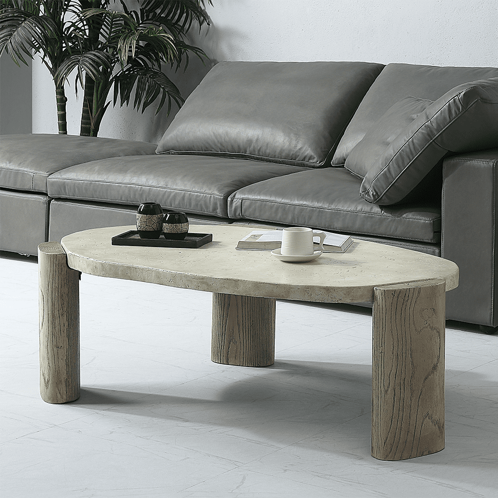 47'' Weathered Gray and Oak Oval Coffee Table