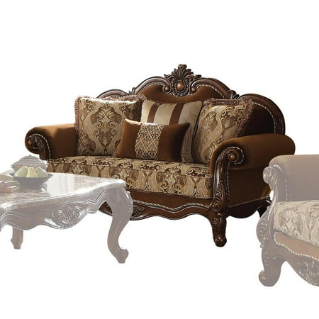 Acme Furniture Jardena Loveseat w/4 Pillows, Fabric & Cherry Oak (50656)
