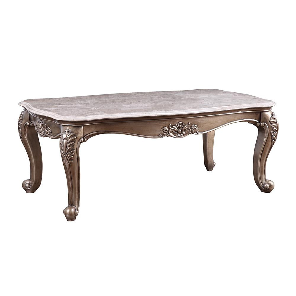 Rectangular Marble and Wood Coffee Table in Champagne Finish