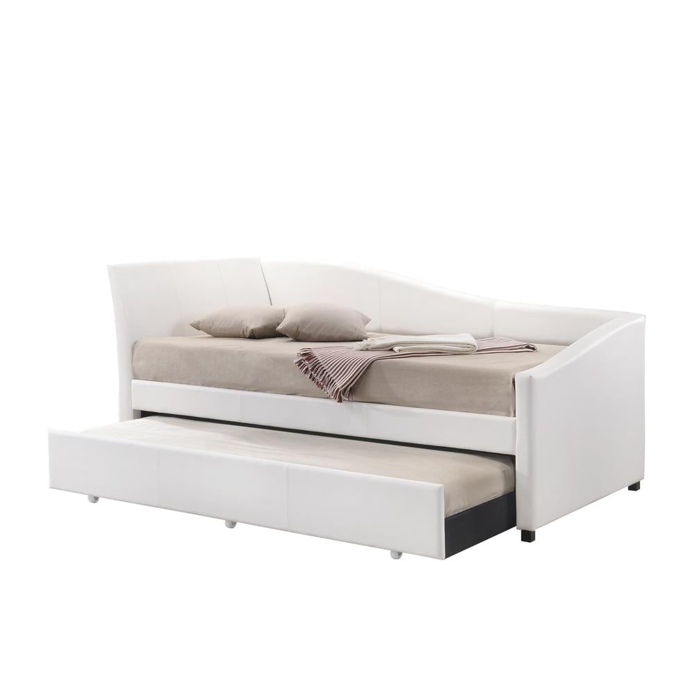 Jedda White Faux Leather Twin Daybed with Trundle
