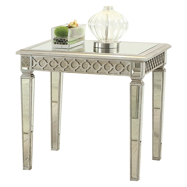 Acme Kacela Square Mirrored End Table in Champagne