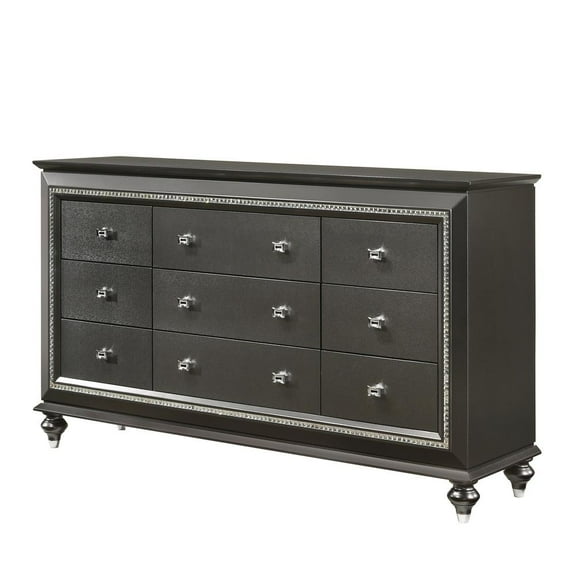 Acme Kaitlyn 9 Storage Drawers Dresser in Metallic Gray