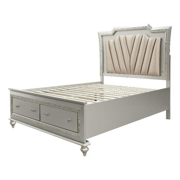 Acme Kaitlyn Bed with LED Headboard in PU and Champagne, Multiple Size