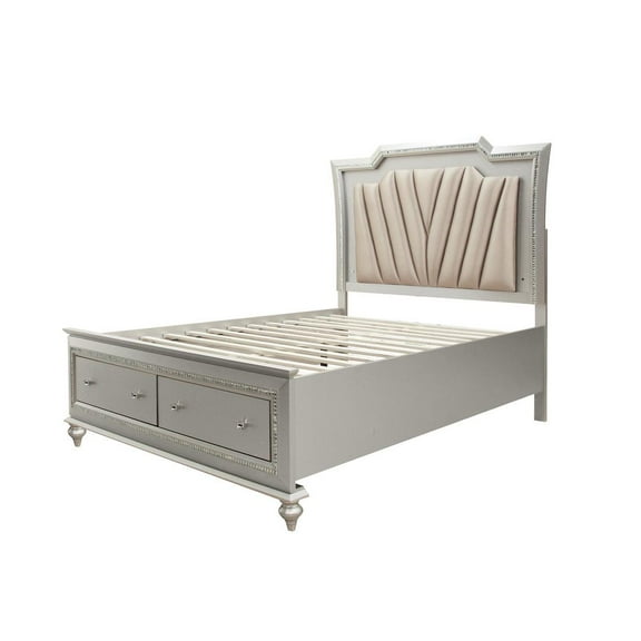 Acme Kaitlyn Bed with LED Headboard in PU and Champagne, Multiple Size
