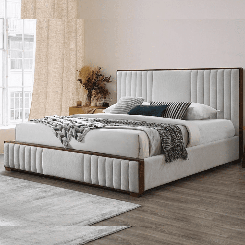 Acme Kaleea Ek Bed, Light Gray Chenille & Walnut
