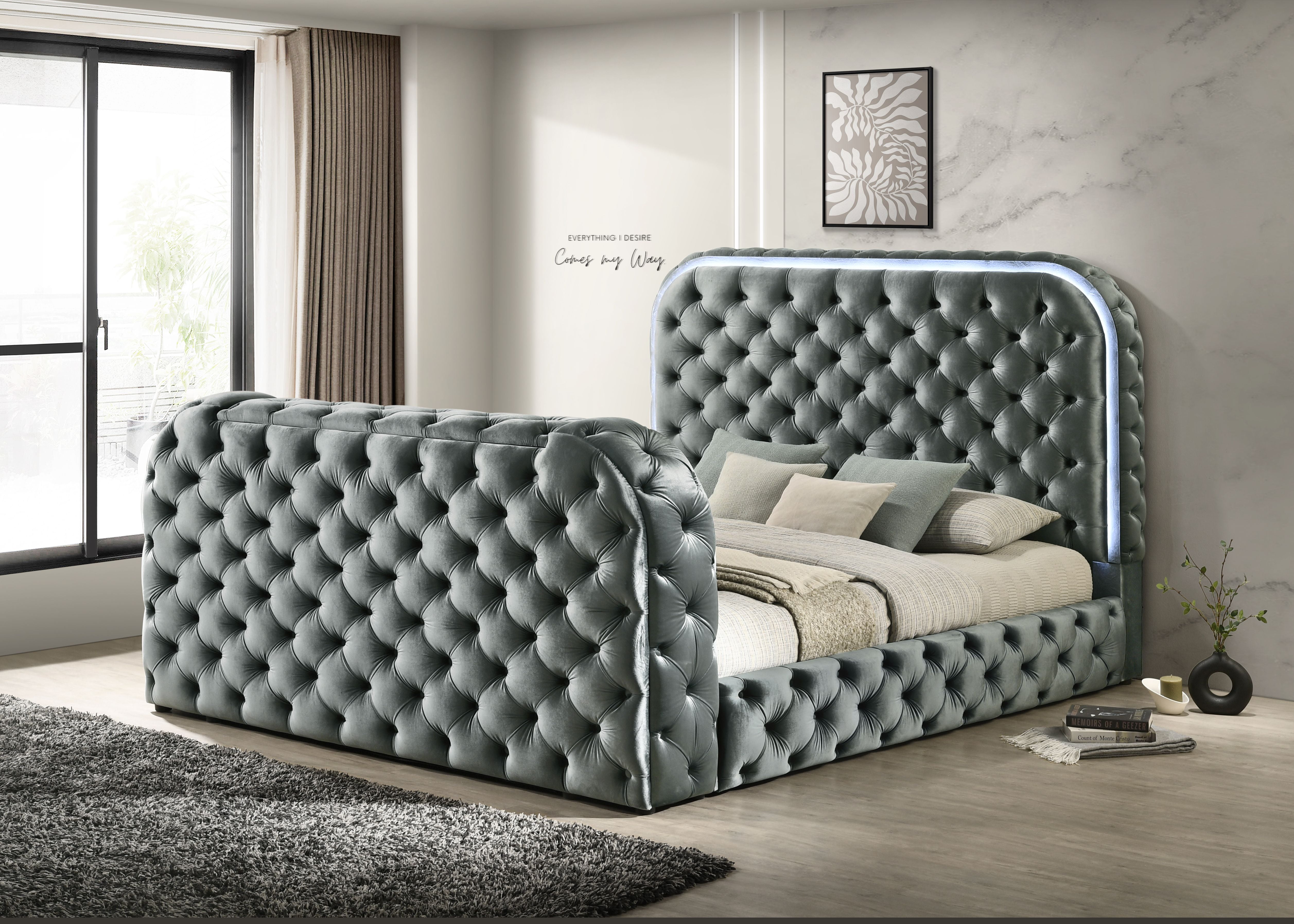 ACME Kana Queen Bed w/LED in Fireplace & TV Stand in Gray