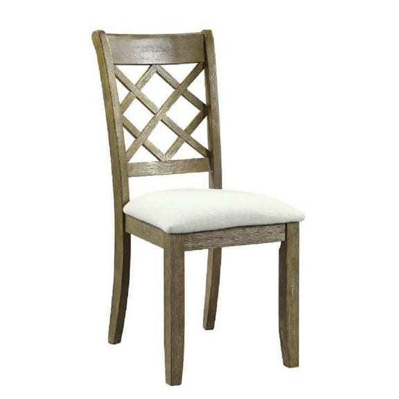 Acme Karsen Wooden Upholstered Side Chair (Set-2) in Beige Linen and Rustic Oak