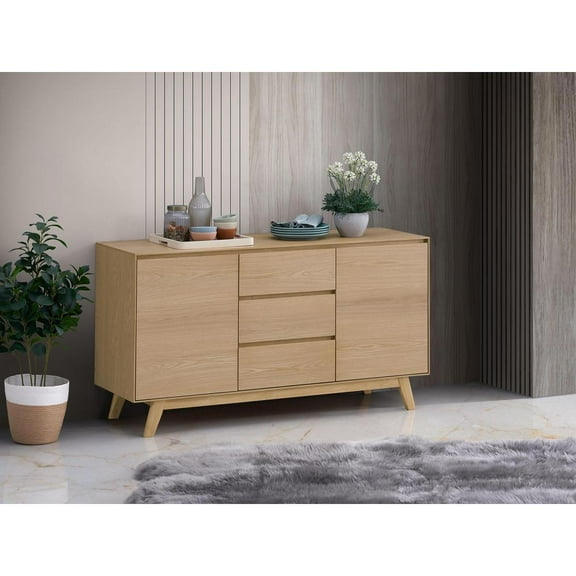 ACME Kasem 3-Drawer Transitional Wood Server with Four Angled Legs in Oak