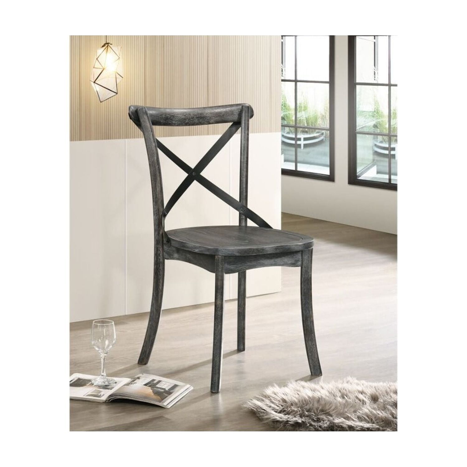 Rustic Gray High-Back Cross-Back Wooden Side Chair