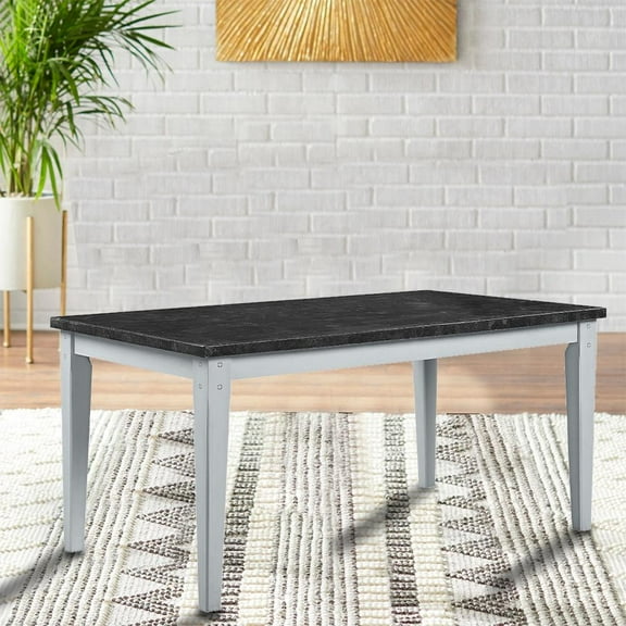 Acme Lanton Dining Table in Marble & Antique White Finish Indoor