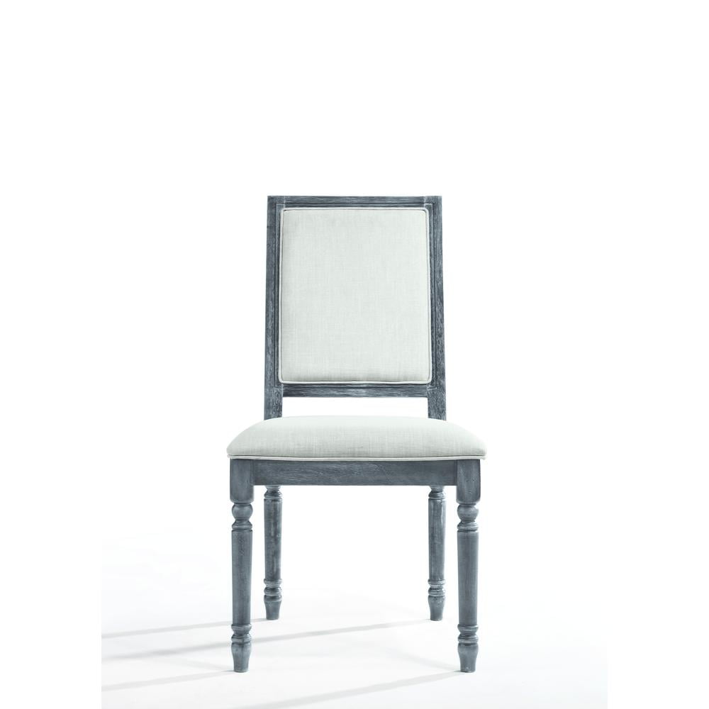 Elegant Gray Linen High-Back Wood Side Chair with Turned Legs