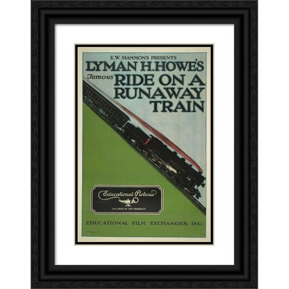 Acme Litho Co. 11x14 Black Ornate Wood Framed Double Matted Museum Art Print Titled: E. W. Hammons Presents Lyman H. Howe's Famous Ride on a Runaway Train (ca. 1921)