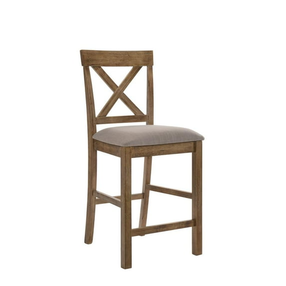 Acme Martha II Counter Height Chair in Tan Linen and Weathered Oak (Set of 2) Indoor Dining Chairs