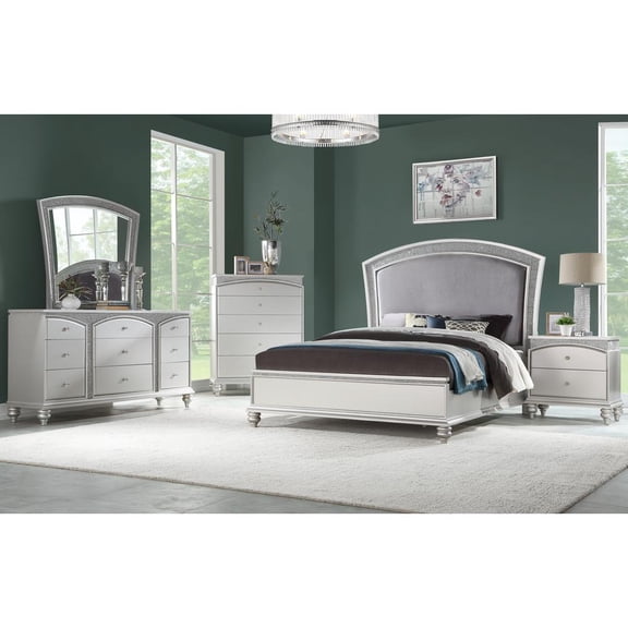 Acme Maverick Bed in Fabric & Platinum, Multiple Size