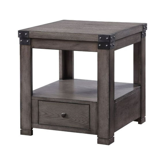 Acme Melville Square Wood Top 1-Drawer End Table in Ash Gray