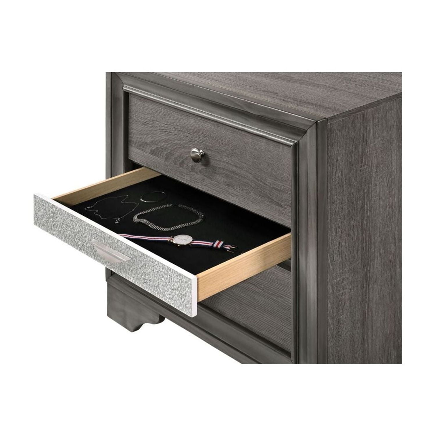 Naima Contemporary Gray 3-Drawer Nightstand with Acrylic Trim