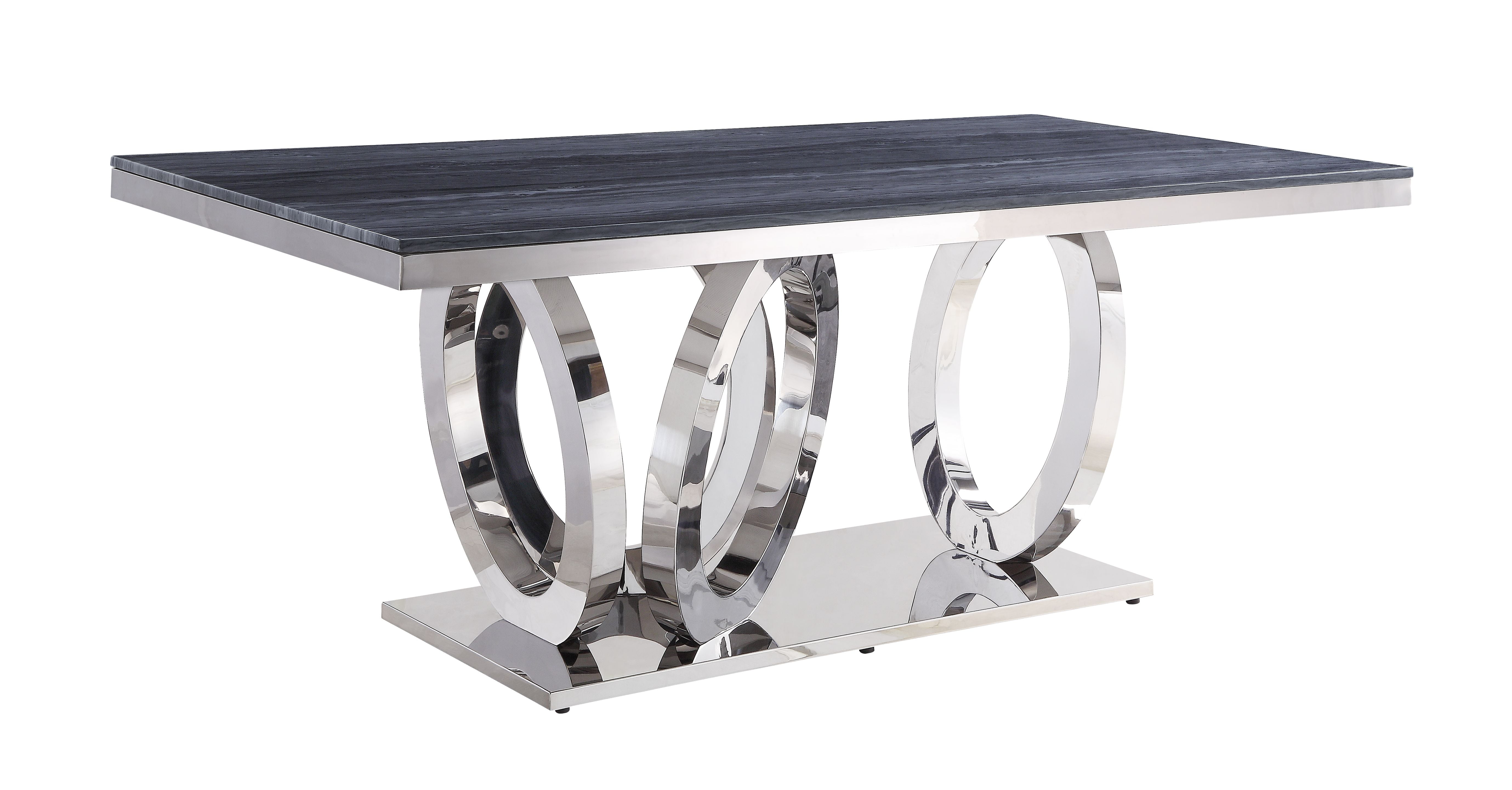 Gray Faux Marble and Stainless Steel Dining Table